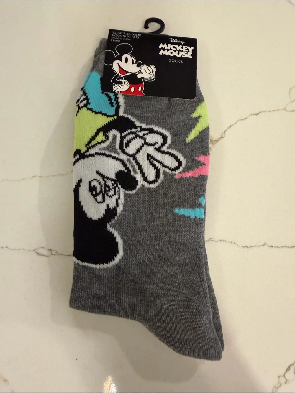 Disney Mickey Mouse Graphic Novelty Crew Socks NWT Gray Multi